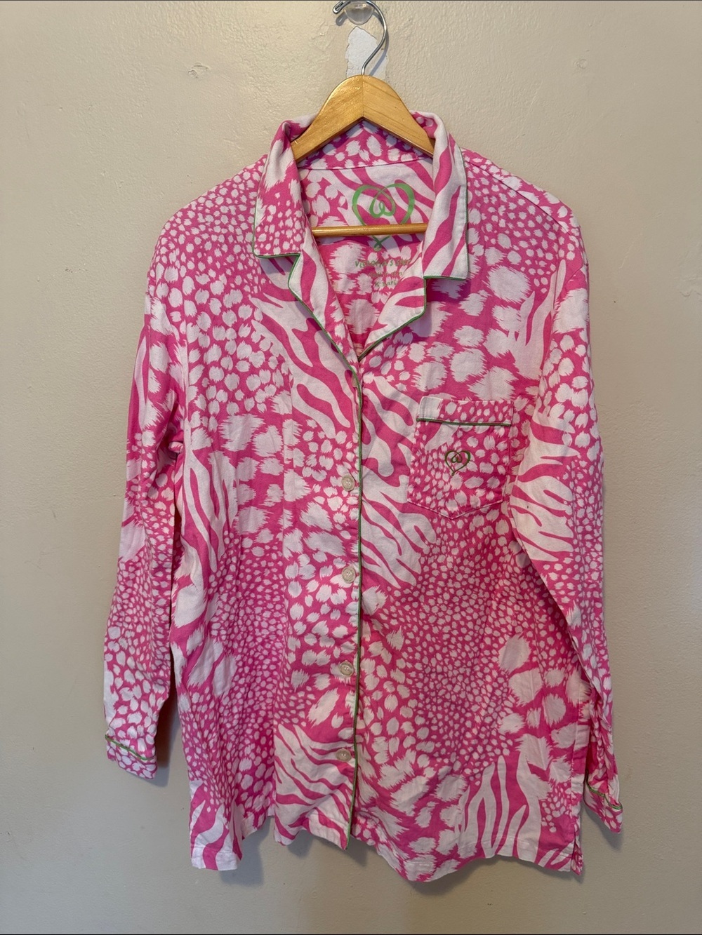 Victoria's Secret Pink and White Printed Satin Pajama Top